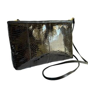 Vintage Snakeskin‎ Crossbody Bag Clutch Purse Soft Black Snake Leather Retro 70s